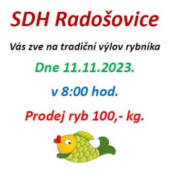 SDH Radošovice pořádá 18.11.2023 výlov rybníka ! 1